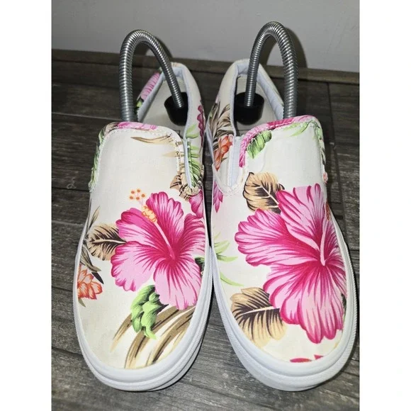 Vans Hawaiian Hibiscus Flower Slip-On Sneakers Women's Size 8 - Picture 2 of 9